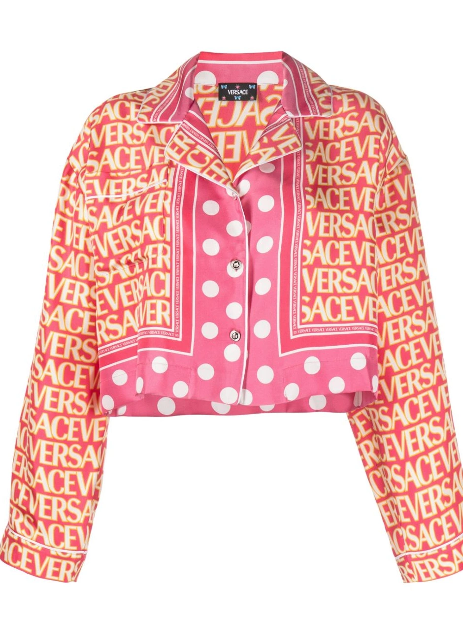 Cheap cropped Women Allover Versace Versace silk shirt 0407
